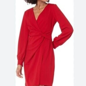DKNY Red Wrap-Style Long Sleeve Cocktail Dress – Size 12